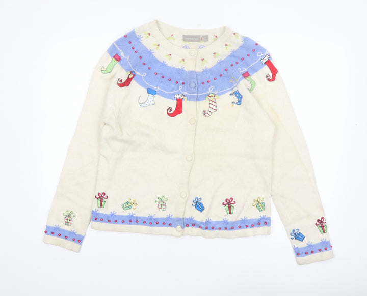Croft & Barrow Women Beige Christmas Cardigan Sweater Size S