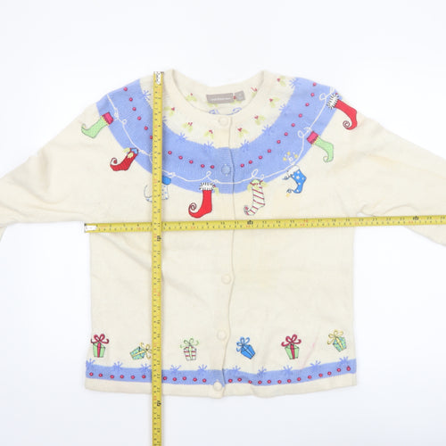 Croft & Barrow Women Beige Christmas Cardigan Sweater Size S