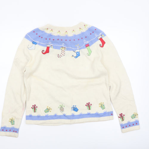 Croft & Barrow Women Beige Christmas Cardigan Sweater Size S