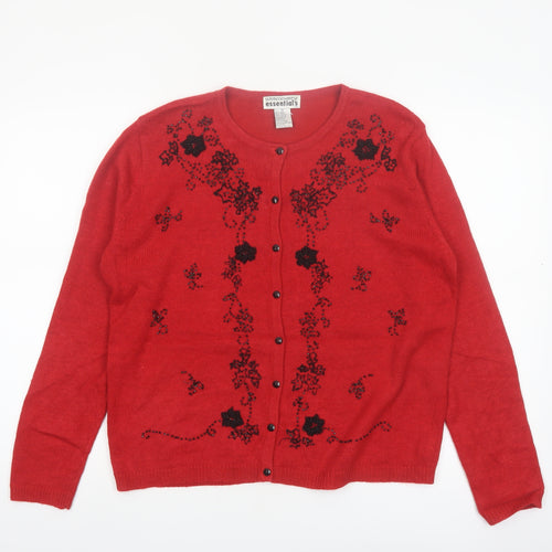 Unnecessary Essentials Women's Red Floral Beaded Cardigan M