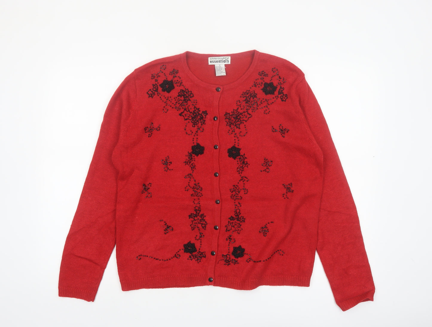 Unnecessary Essentials Women's Red Floral Beaded Cardigan M