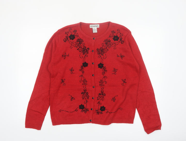 Unnecessary Essentials Women's Red Floral Beaded Cardigan M