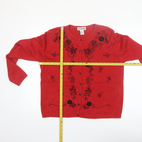 Unnecessary Essentials Women's Red Floral Beaded Cardigan M