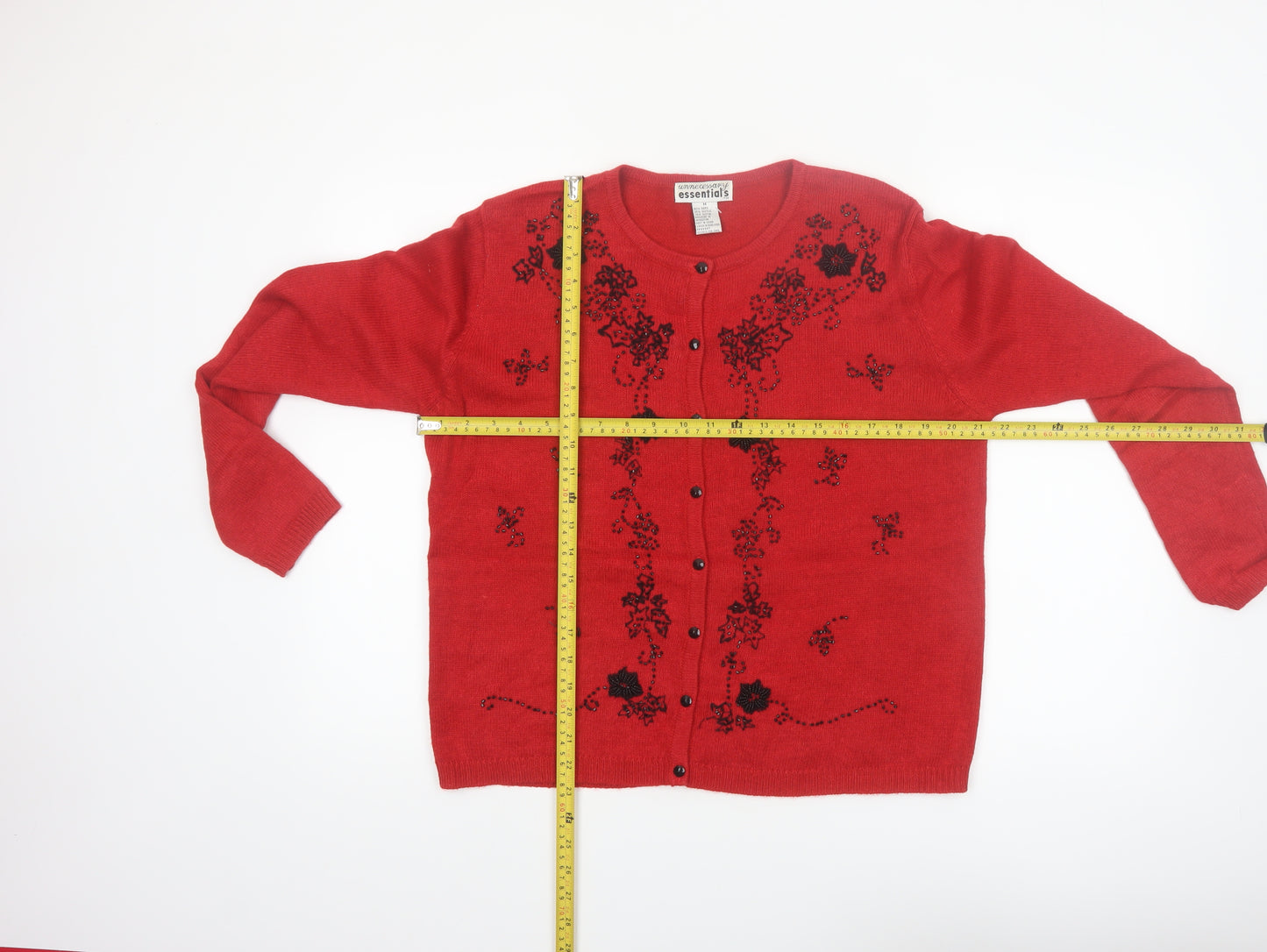 Unnecessary Essentials Women's Red Floral Beaded Cardigan M