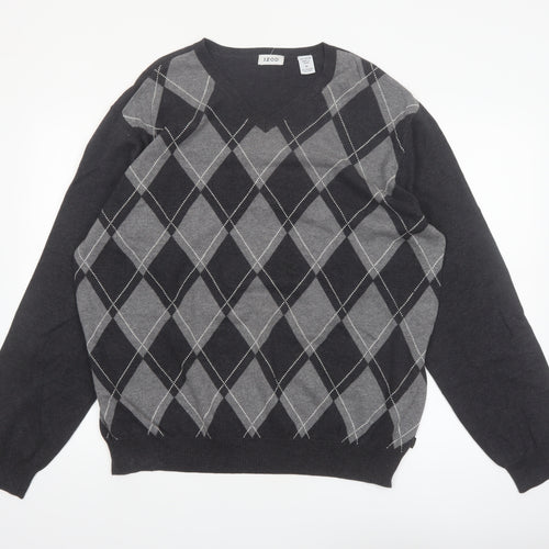 IZOD Men's Grey Argyle V-Neck Cotton Jumper XL