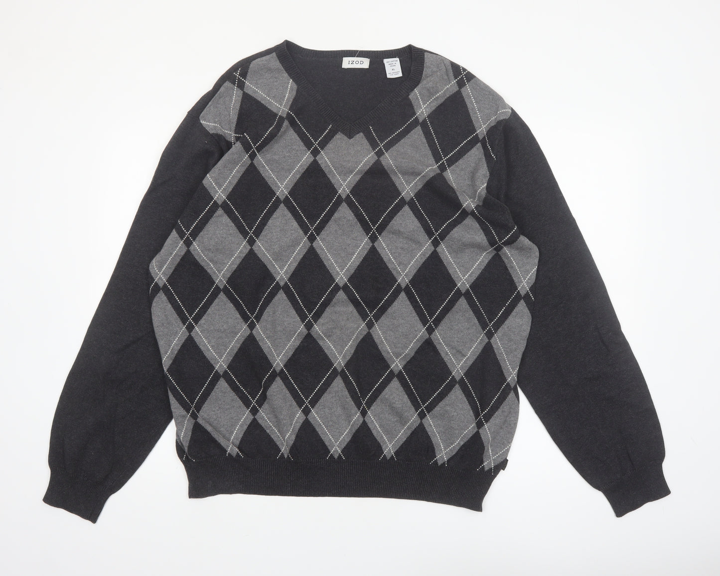 IZOD Men's Grey Argyle V-Neck Cotton Jumper XL