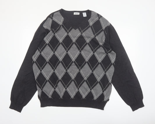 IZOD Men's Grey Argyle V-Neck Cotton Jumper XL