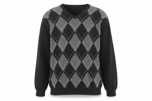 Front view of IZOD Men's Grey Argyle V-Neck Cotton Jumper XL