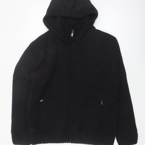 Royal Falcon Men's Black Wool Blend Hooded Full Zip Jumper L