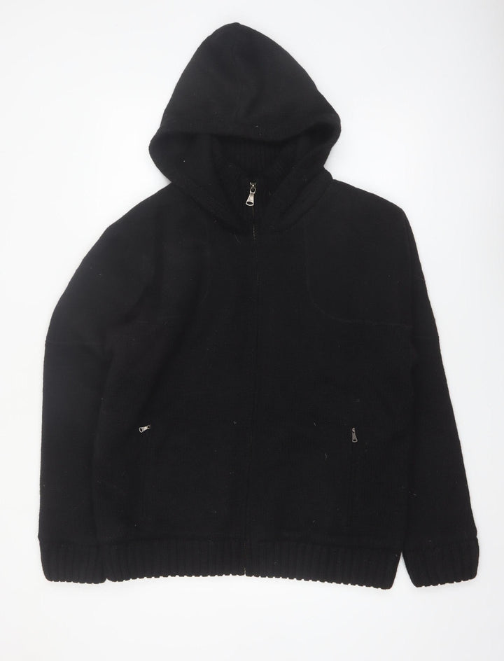 Royal Falcon Men's Black Wool Blend Hooded Full Zip Jumper L