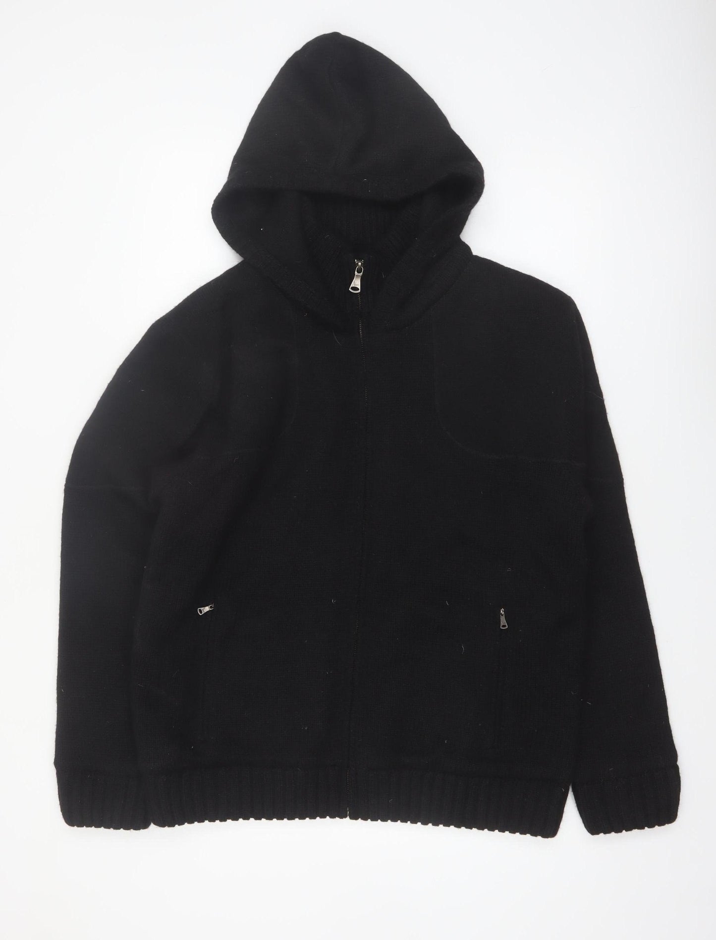 Royal Falcon Men's Black Wool Blend Hooded Full Zip Jumper L
