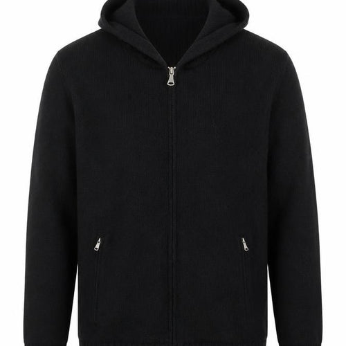 Royal Falcon Men's Black Wool Blend Hooded Full Zip Jumper L