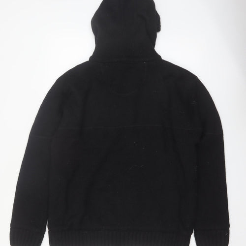 Royal Falcon Men's Black Wool Blend Hooded Full Zip Jumper L