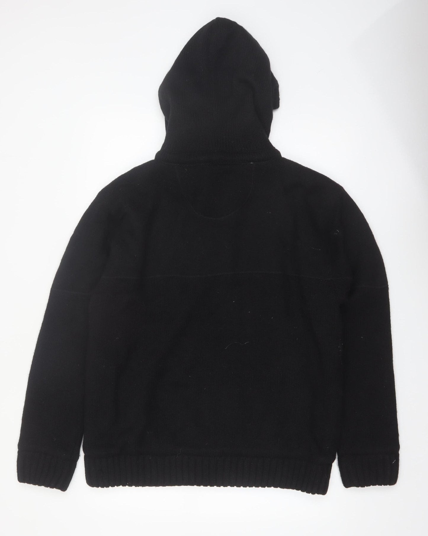 Royal Falcon Men's Black Wool Blend Hooded Full Zip Jumper L