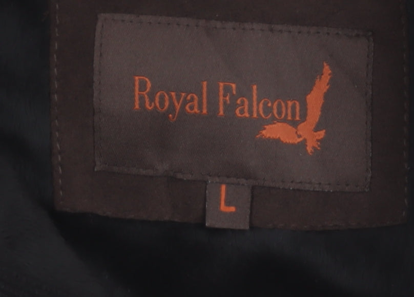 Royal Falcon Men's Black Wool Blend Hooded Full Zip Jumper L