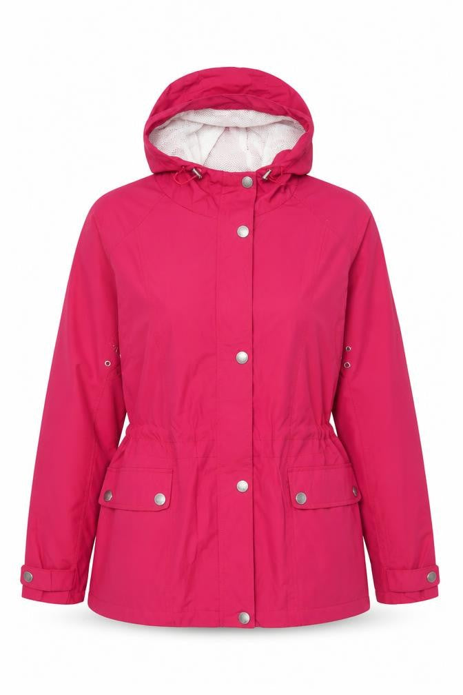 Front view of White Sierra Women's Pink Waterproof Hooded Rain Jacket M