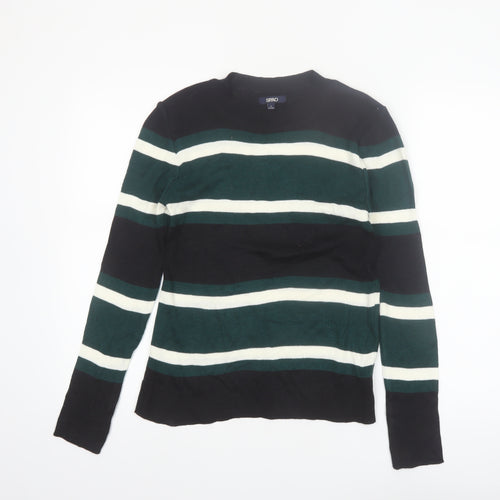 SPAO Women Green Striped Knit Crew Neck Pullover Jumper Size 10