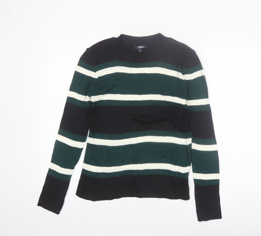 SPAO Women Green Striped Knit Crew Neck Pullover Jumper Size 10