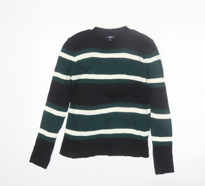 SPAO Women Green Striped Knit Crew Neck Pullover Jumper Size 10
