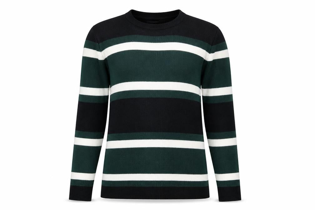 Front view of SPAO Women Green Striped Knit Crew Neck jumper, size 10