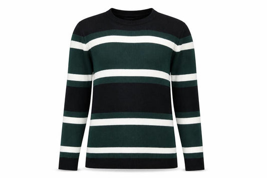 Front view of SPAO Women Green Striped Knit Crew Neck jumper, size 10