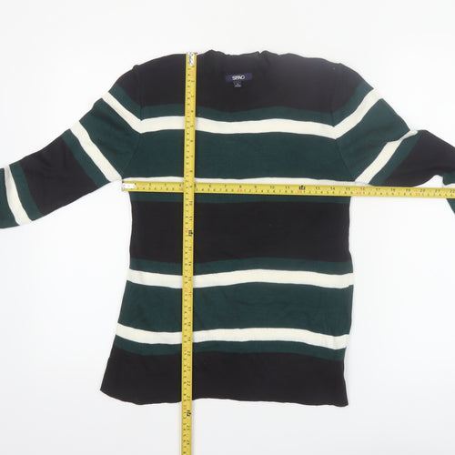 SPAO Women Green Striped Knit Crew Neck Pullover Jumper Size 10
