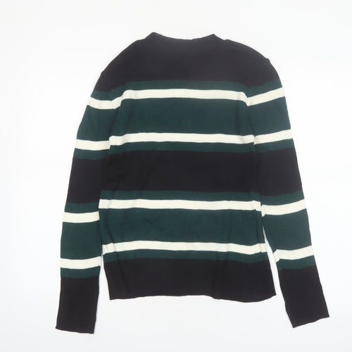 SPAO Women Green Striped Knit Crew Neck Pullover Jumper Size 10