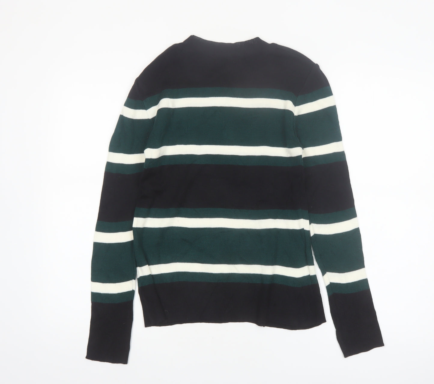 SPAO Women Green Striped Knit Crew Neck Pullover Jumper Size 10
