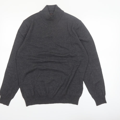 Black Brown 1826 Men's Grey Merino Wool Roll Neck Jumper M