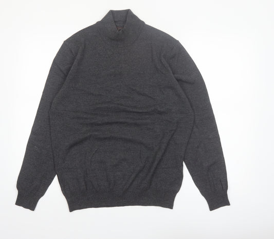Black Brown 1826 Men's Grey Merino Wool Roll Neck Jumper M