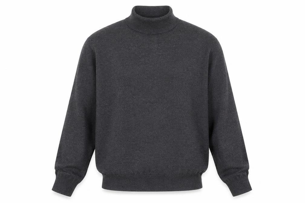 Front view of Black Brown 1826 Men's Grey Merino Wool Roll Neck Jumper M