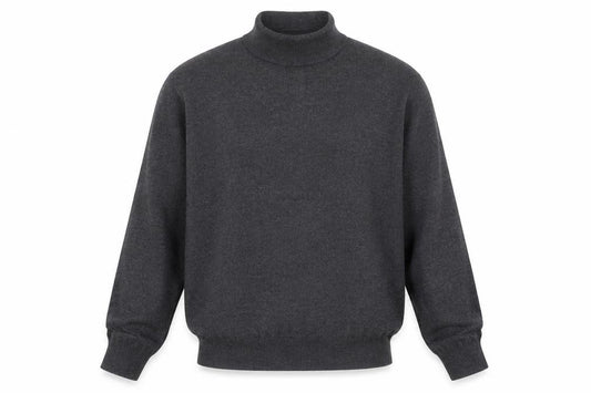 Front view of Black Brown 1826 Men's Grey Merino Wool Roll Neck Jumper M