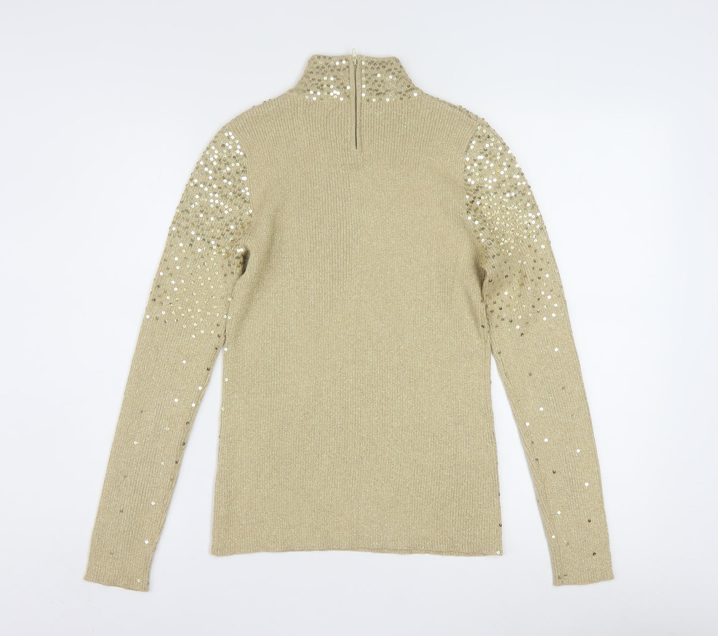 Once1Again Womens Beige Sequin Mock Neck Knit Jumper M