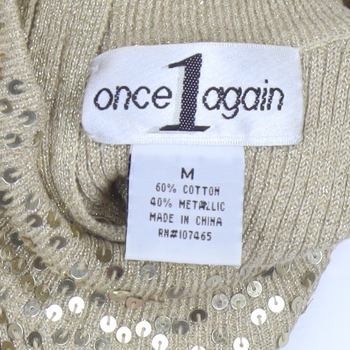 Once1Again Womens Beige Sequin Mock Neck Knit Jumper M