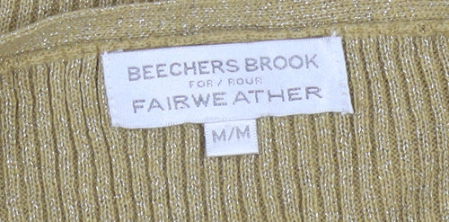 Beechers Brook Women Gold Knit V-Neck Cardigan M Acrylic Metallic