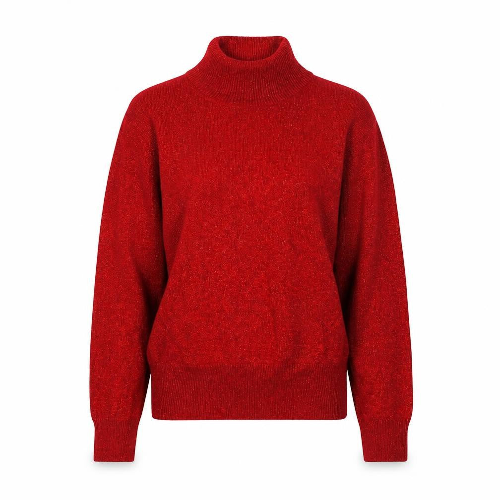 Front view of Dressbarn Women Red Roll Neck jumper, size S, Long Sleeve Knit