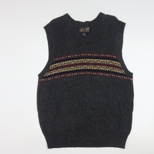 OCI Quality Clothing Men’s Grey Fair Isle Wool Knit Sleeveless Vest L