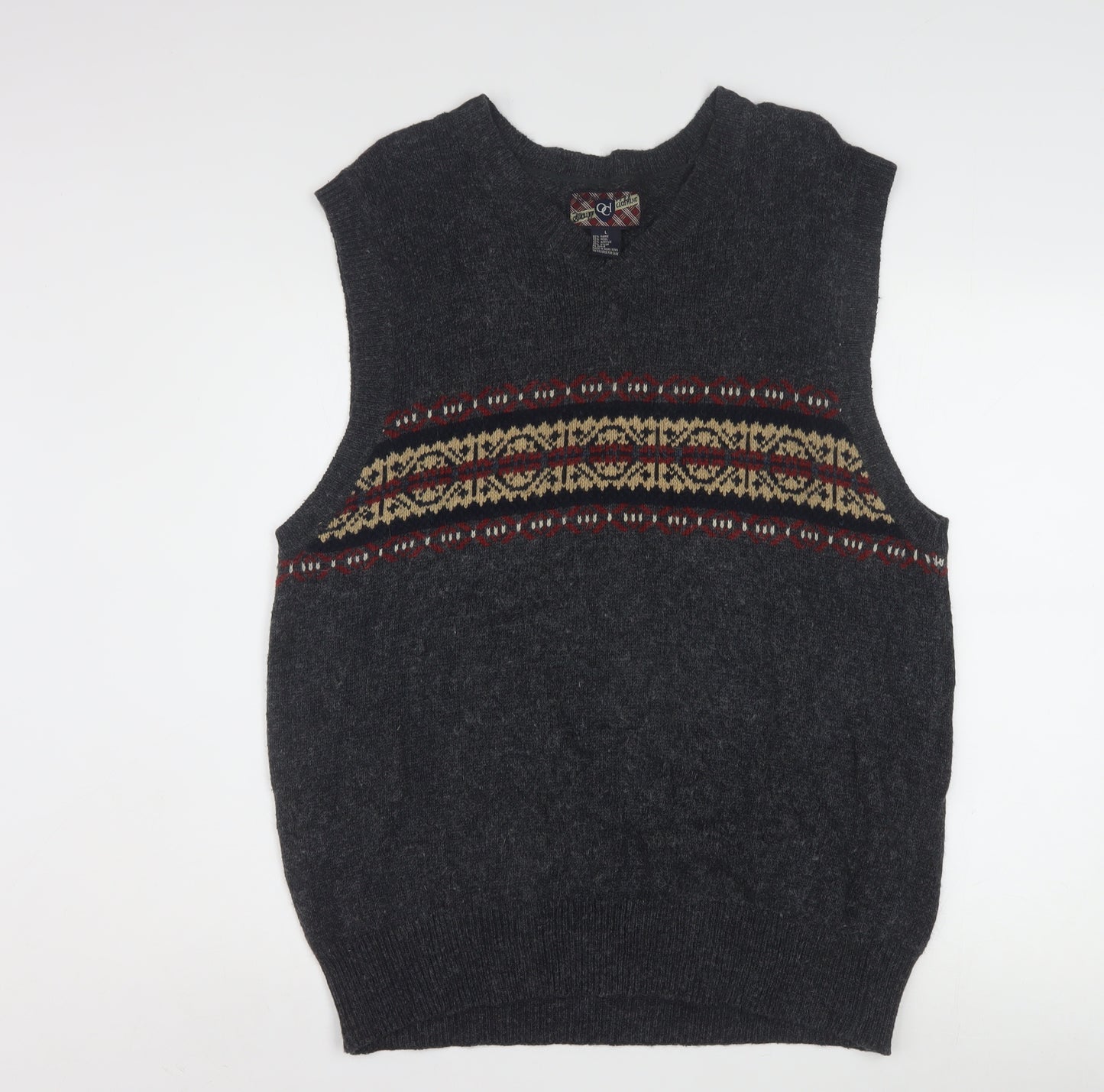 OCI Quality Clothing Men’s Grey Fair Isle Wool Knit Sleeveless Vest L
