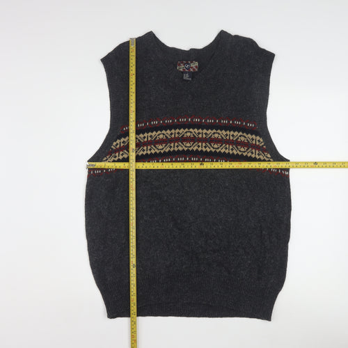 OCI Quality Clothing Men’s Grey Fair Isle Wool Knit Sleeveless Vest L