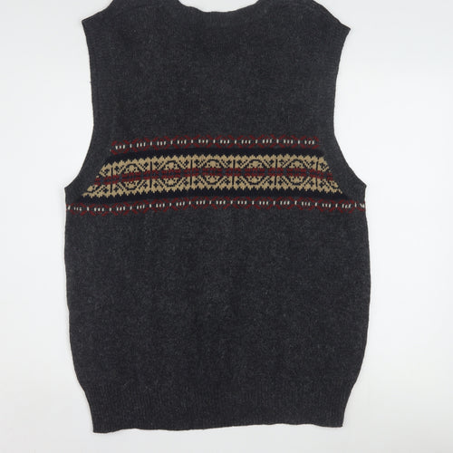 OCI Quality Clothing Men’s Grey Fair Isle Wool Knit Sleeveless Vest L