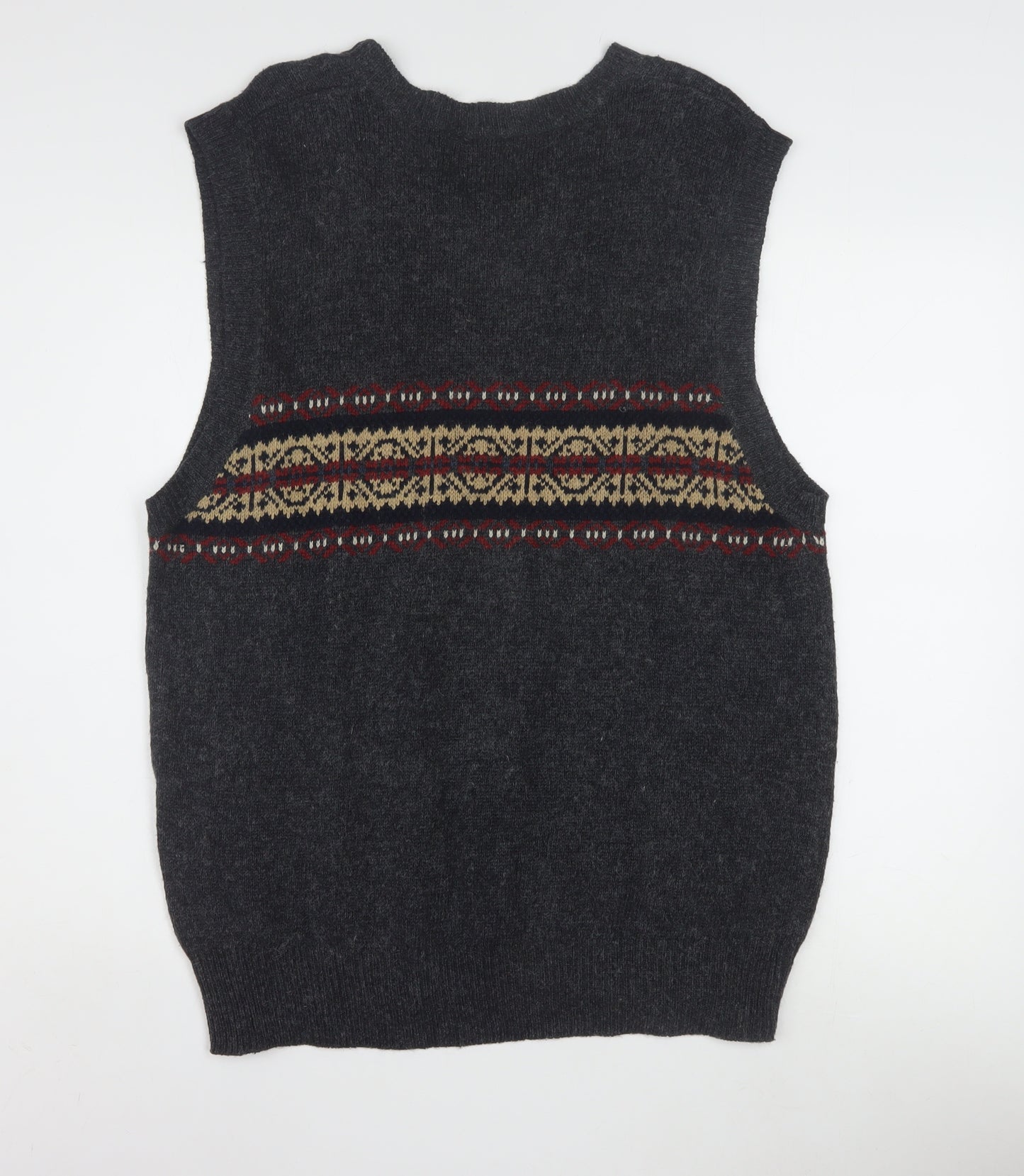 OCI Quality Clothing Men’s Grey Fair Isle Wool Knit Sleeveless Vest L