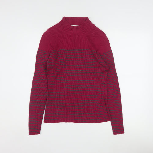 Petite Sophisticate Women Red Striped Mock Neck Knit Jumper S Petite