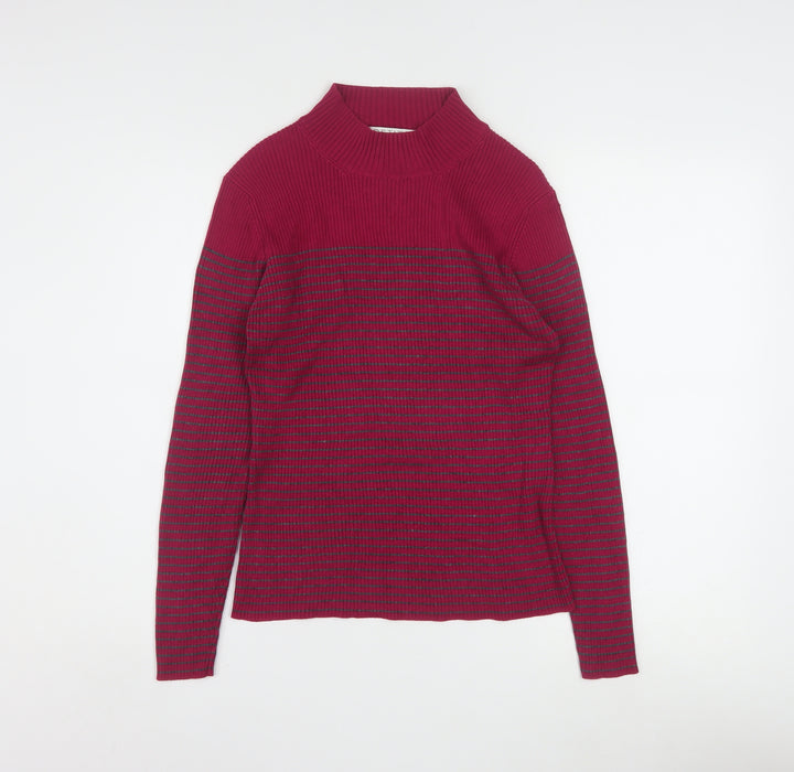 Petite Sophisticate Women Red Striped Mock Neck Knit Jumper S Petite
