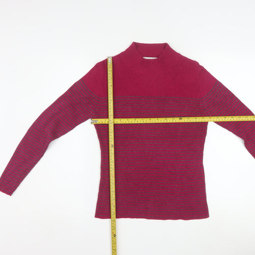 Petite Sophisticate Women Red Striped Mock Neck Knit Jumper S Petite