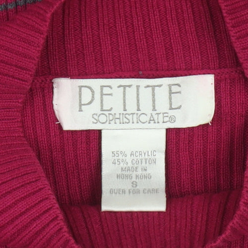 Petite Sophisticate Women Red Striped Mock Neck Knit Jumper S Petite