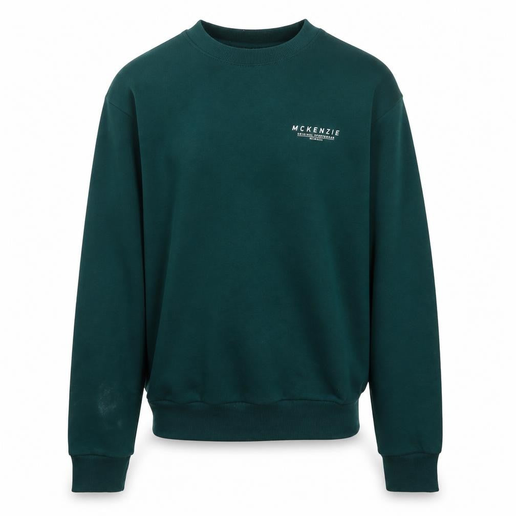 Front view of McKenzie Men's Green Crew Neck Sweatshirt M Pullover Logo