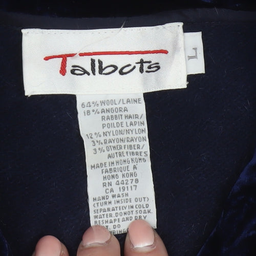Talbots Womens Blue Wool Angora Embroidered Collared Cardigan L