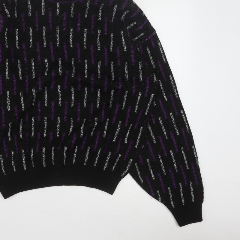 Sears Men’s Black Purple Geometric Knit Pullover Jumper M