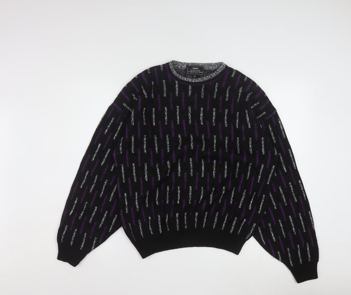 Sears Men’s Black Purple Geometric Knit Pullover Jumper M