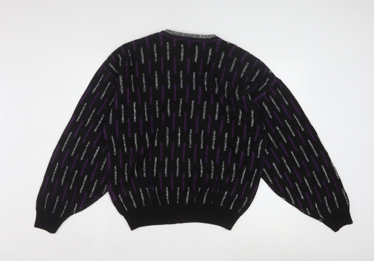Sears Men’s Black Purple Geometric Knit Pullover Jumper M